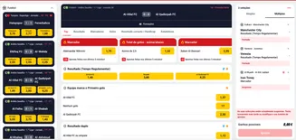Plataforma de apostas ao vivo da Betclic com seleções múltiplas e jogos em direto Ecrã de apostas da Betclic com jogos ao vivo da Arábia Saudita e Turquia, odds destacadas e opções de marcador, total de golos e resultado